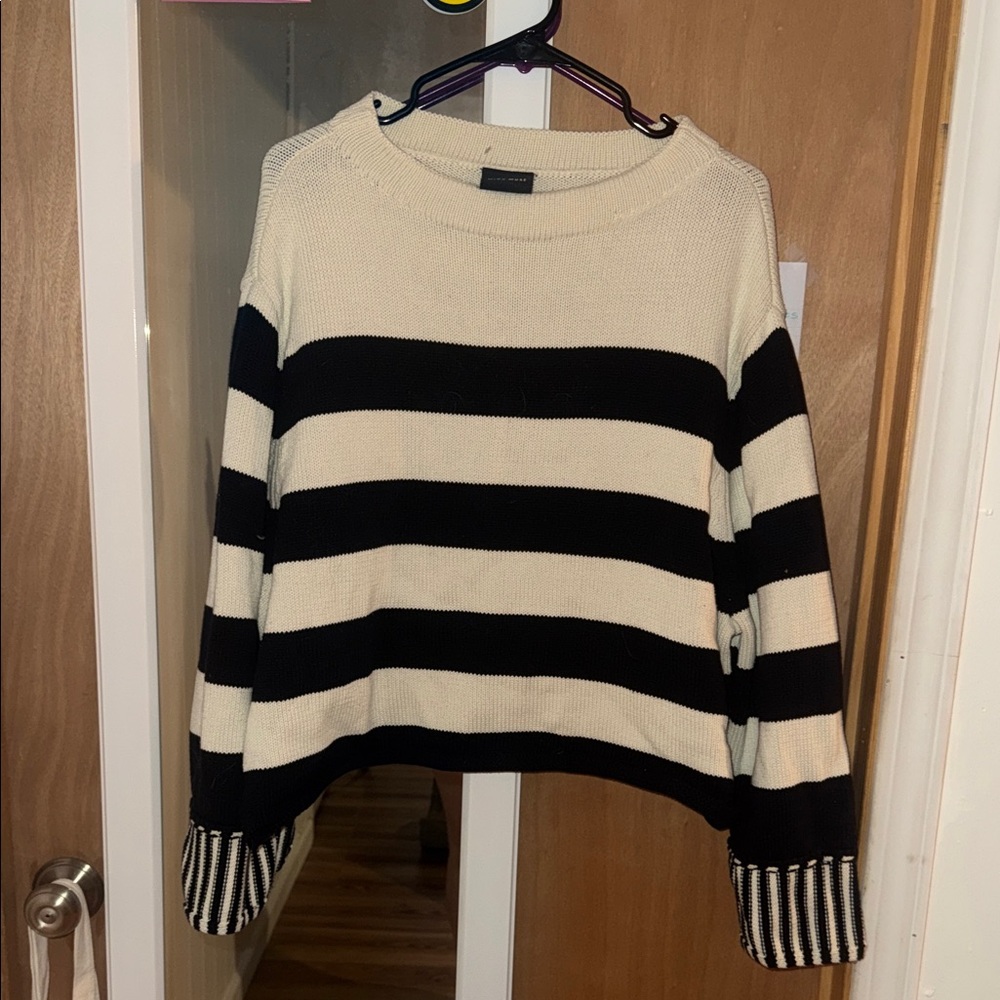 Elegant Striped Black and Cream Sweater